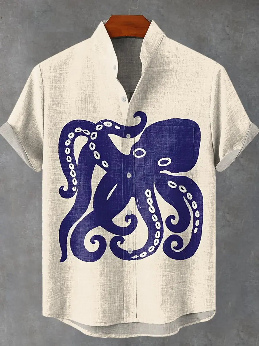 Men’s Linen Octopus Print Shirt