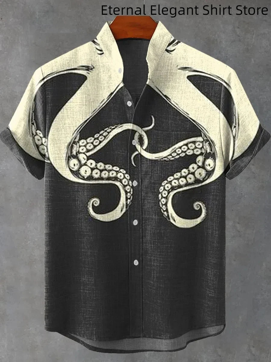 Men’s Linen Octopus Print Shirt