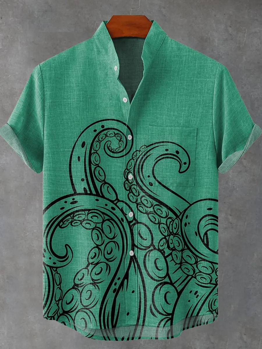 Men’s Linen Octopus Print Shirt
